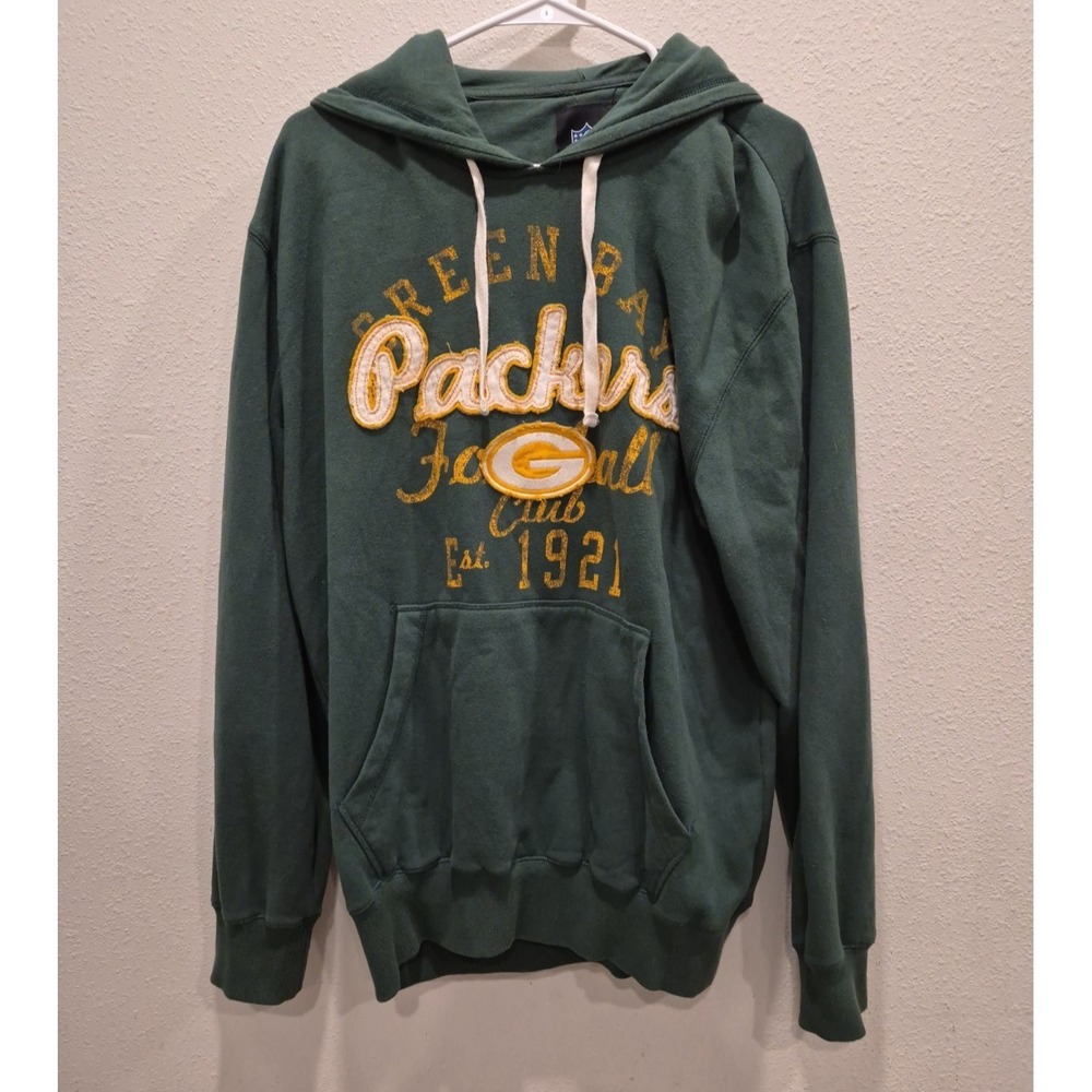 Green Bay Packers Distressed Kangaroo Pocket Sweatshirt Hoodie NFL sz M